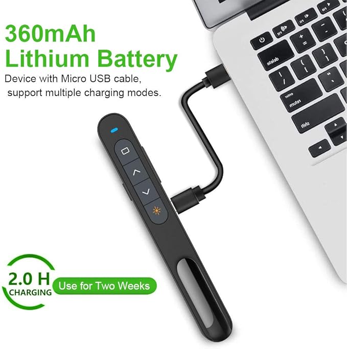 Norwii N76 Rechargeable Presentation clicker with Pointer, Long Range Presentation Remote, Wireless Presenter for PowerPoint Presentations, Slide Control (Black with Green Light)