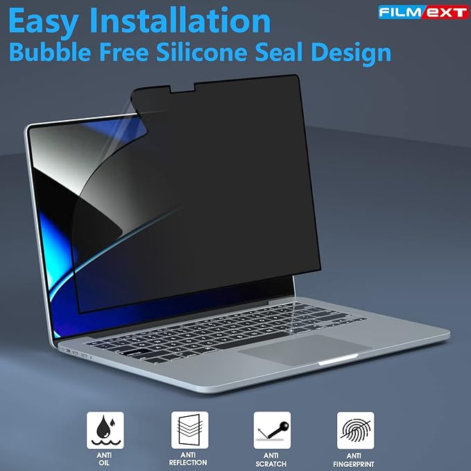FILMEXT Privacy Screen for Macbook Pro 14 inch (2025-2021,M5 M4 M3 M2 M1), Removable Macbook pro 14.2" A3112 A3401 A2992 A2918 A2779 A2442 Privacy Laptop Screen Filter Anti-Spy/Anti-Glare/Eye Care