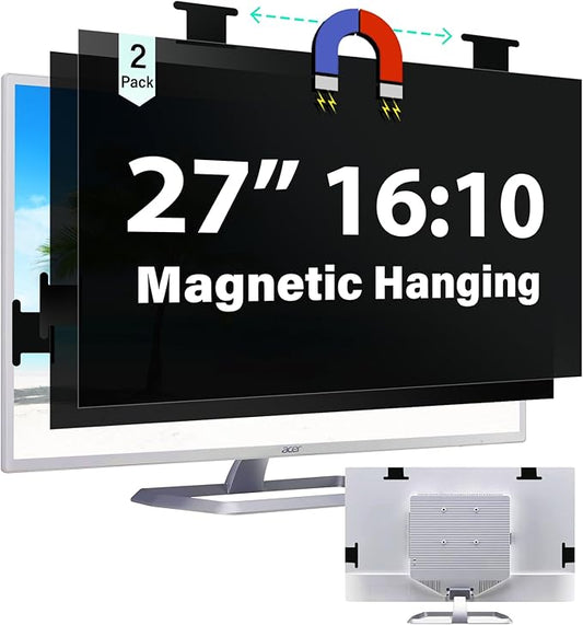 [2 Pack] Magnetic Hanging 27 Inch Computer Privacy Screen for 16:10 Aspect Ratio Widescreen Monitor, Eye Protection Anti Glare Blue Light Computer Monitor Privacy Filter, Removable 27in Protector Film