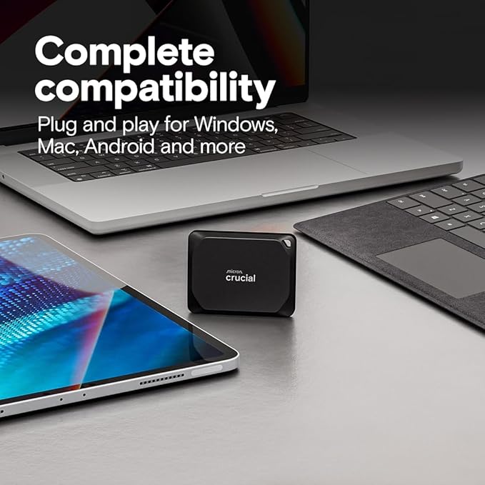 Crucial X10 Pro 1TB Portable SSD, Up to 2100MB/s Read, 2000MB/s Write, 3.2 USB-C, External Solid State Drive, Durable Storage for PC & Mac, for Professional Creators, Black - ‎CT1000X10PROSSD902