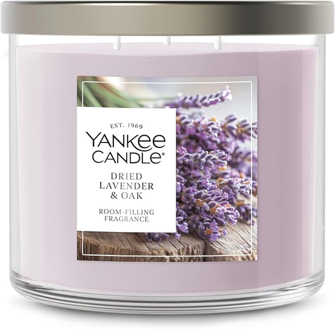 Yankee Candle 3 Wick Candle Jar, Scented Candle with up to 40 Hours of Burn Time, Premium Plant Wax Blend for Consistent Long Lasting Scent from First to Last Burn, Dried Lavender & Oak