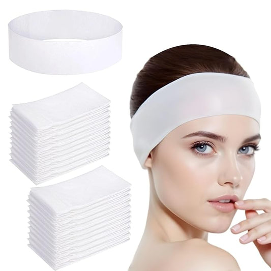 Saranna 45 Pieces Disposable Headbands for Spa Women Elastic Makeup Headbands White Skincare Headband for Face Washing Facial Treatment Hair Wrap Enthusiasts Makeup Artists