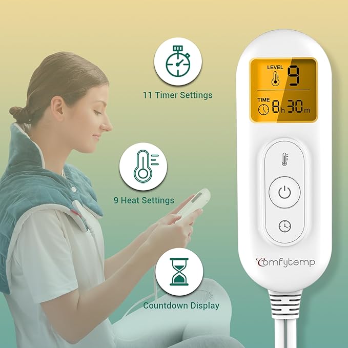 Comfytemp Heating Pad for Neck and Shoulders and Back, 2.6lb Weighted Electric Heat Pad for Pain Relief, Large FSA Eligible Heated Wrap, 9 Heat Settings&11 Timer, Christmas Gifts for Women Men Mom Dad