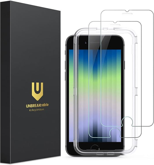 UNBREAKcable 2-Pack Screen Protector for iPhone SE 2022 2020/8/7/6/6s, Tempered Glass [Easy Installation Frame] [9H Hardness] [99.99% HD Clear] for Apple iPhone SE 2022 2020/8/7/6/6s 4.7 inch