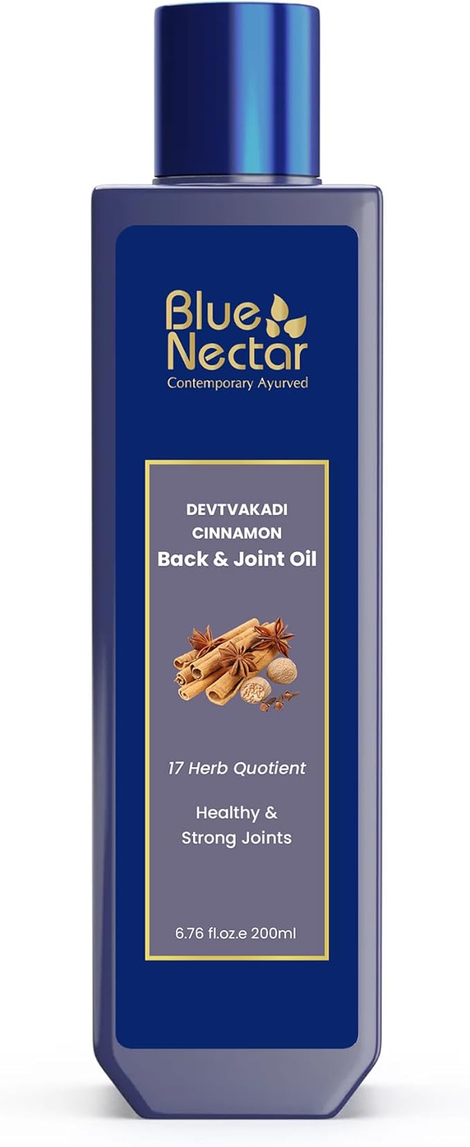Blue Nectar Ayurvedic Back, Joint and Shoulder Pain Oil with Cinnamon, Clove Essential Oils (17 Herbs, 6.76 Fl oz)