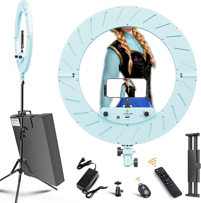 Ring Light 18 INCH Kit,55W6700k Dimmable LED Light, Tripod Stand, Remote Controller,Box for Camera,Smartphone,YouTube,TikTok,Self-Portrait Shooting,CRI95 (Ice Blue (Ice Blue Like A-N-N-E))
