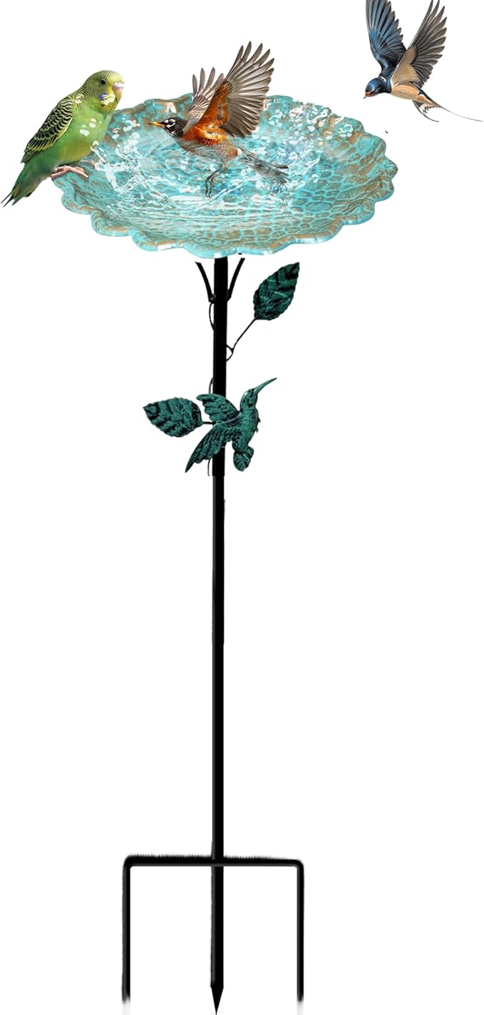 Bird Bath for Outside, Metal Birdbath Freestanding Bird Bath & Birdfeeder with 3-Pronged Base, Using for Outdoors Garden Patio Yard, Green