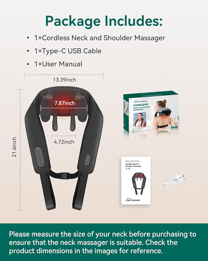 Snailax Neck Massager for Pain Relief Deep Tissue, Neck Massage with Heat, Cordless Massager for Back and Shoulder Pain, Deep Kneading Back Massager, Gift for Mom Dad