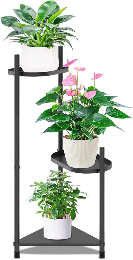 3 Tier Plant Stand Indoor Tall, Black Corner Tiered Plant Stand for Indoor Multiple Plants, Metal Flower Pot Stands Outdoor Holders Plant Shelf Display Rack for Balcony Living Room Garden