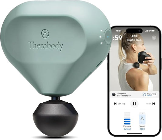 TheraGun Mini (2nd Generation) by Therabody - Handheld Electric Massage Gun - Compact Deep Tissue Treatment for Any Athlete On The Go - Portable Percussion Massager with QuietForce Technology (Green)