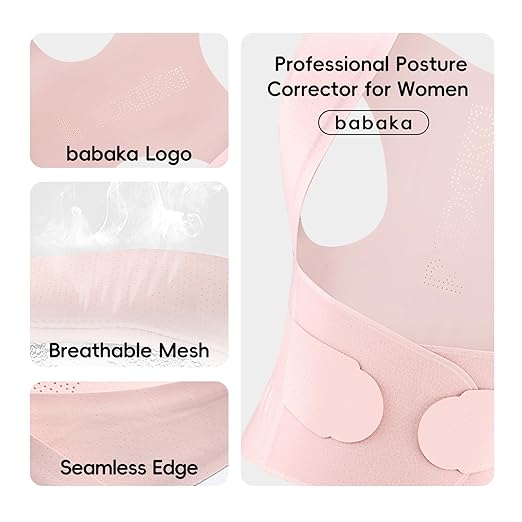 babaka Posture Corrector for Women, Invisible Lightweight Adjustable Back Brace for Upper and Lower Back Pain Relief, Hunchback, Hump, Scoliosis, Thoracic, Spine Corrector Under Clothes (Pink, Small, Waist: 25''-30'')