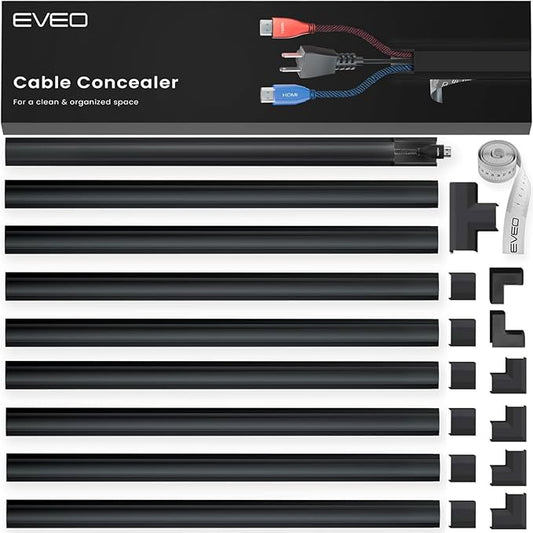 Cord Hider 153in - Cord Covers for Wires - Paintable Cable Hider - Cable Management - Wire Hiders for TV On Wall - Cable Management Cord Hider Wall - Cable Raceway - 9X (L17 x W0.95 x H0.5) - Black