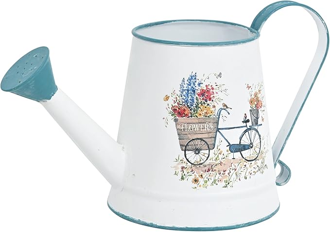 Small Watering Can for Indoor Plants Garden Metal Decorative Watering Can Outdoor Bonsai Balcony Courtyard Garden Flower Decorative, 1.5L, 50.7 Oz (White Blue)