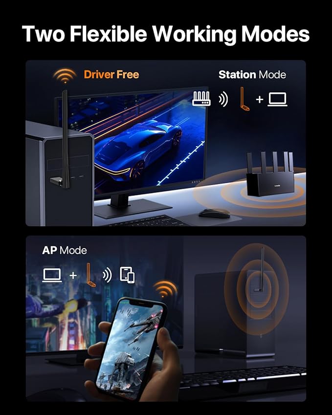 Tenda AX900 WiFi Adapter WiFi 6- Dual-Band 600Mbps 5GHz/ 286Mbps 2.4GHz, 6dBi High Gain Antenna, Wireless WiFi Adapter for Windows 11/10/7 USB WiFi Dongle (U11Pro)