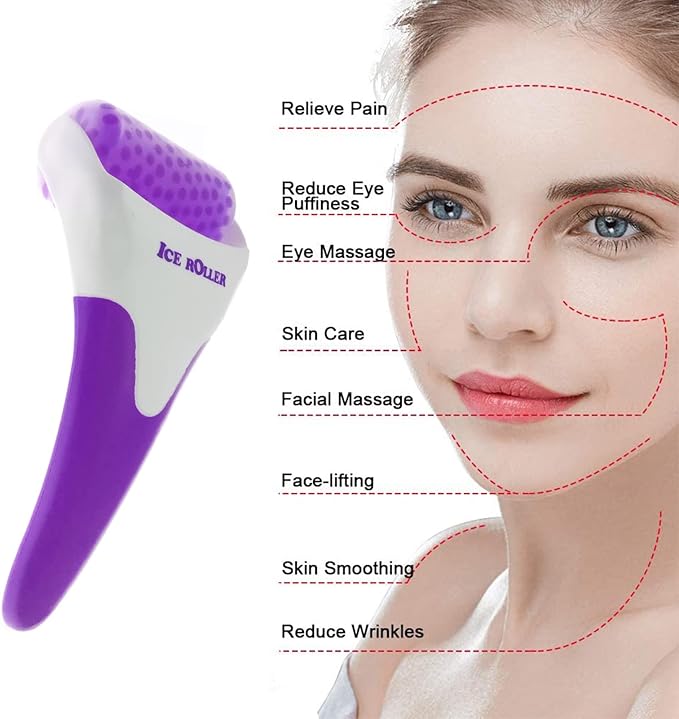 Ice Roller for Face,Cold Facial Massager for Eye Puffiness,Skin Care Tools for Migraine Relief and Blood Circulation (Purple)