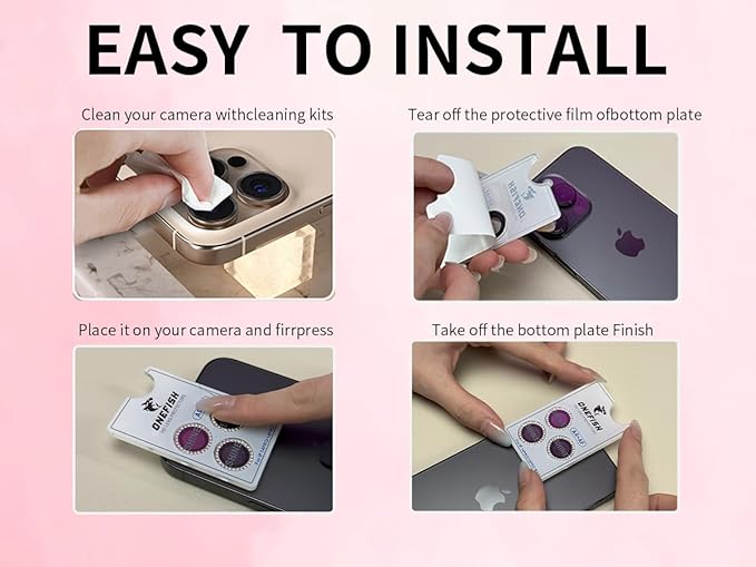 OneFish Women Fashion Screen Protector for Iphone 13 with Camera Lens Protector,Diamond Bling Full Edge Coverage, HD Clarity Tempered Glass Film with Installation Frame, 9H Glass Scratch Resistant