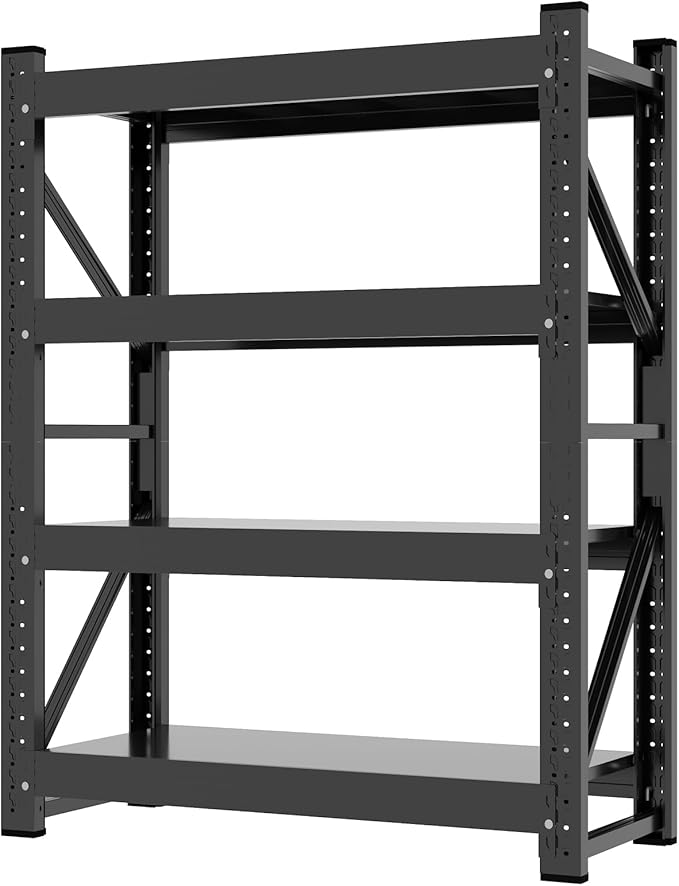 Kobito 3800LBS Garage Storage Shelves, 47" W Garage Shelving Heavy Duty Adjustable Shelving Unit, 4 Tier Metal Utitly Shelves Industrial Shelving for Warehouses,Basement,Black