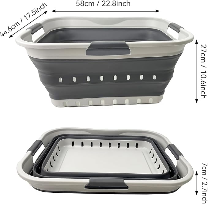 SAMMART 42L (11 gallon) Collapsible Plastic Laundry Basket - Foldable Pop Up Storage Container/Organizer - Portable Basket - Space Saving Hamper/Basket (2, Grey/Steel Grey)