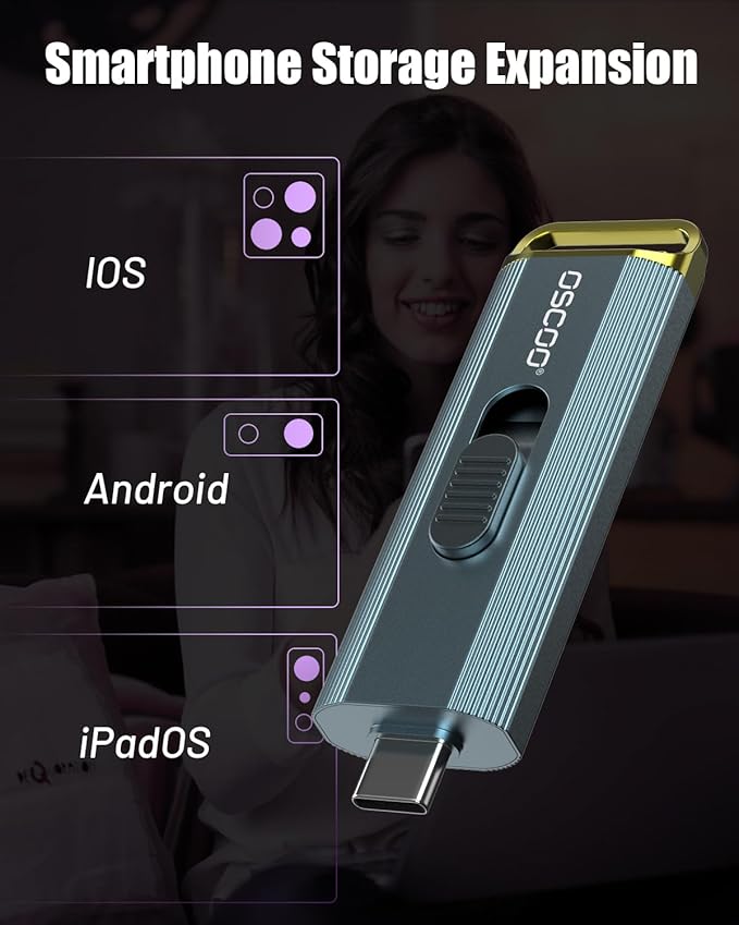 2TB Portable SSD, Up to 2100MB/s, USB 3.2 Gen 2 External Solid State Drive, Dual USB-C & USB-A Adapter, Retractable Design, Compatible with iPhone 15/16/17, Android, Mac & Windows