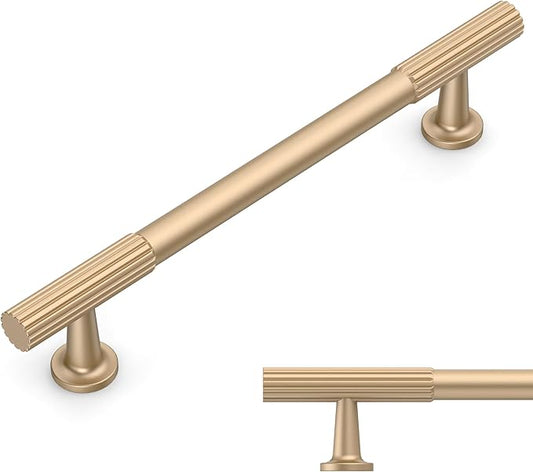 Amerdeco 10 Pack Champagne Gold Cabinet Pulls 5 Inch(128MM) Hole Centers Kitchen Cabinet Handles Hardware Kitchen Handles for Cabinets Cupboard Handles Drawer Pulls ZH0071
