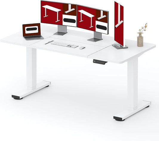 SANODESK Standing Desk Height Adjustable Electric Stand up Desk 71x32 Inches Sit Stand Home Office with Splice Board, White Frame/White Top