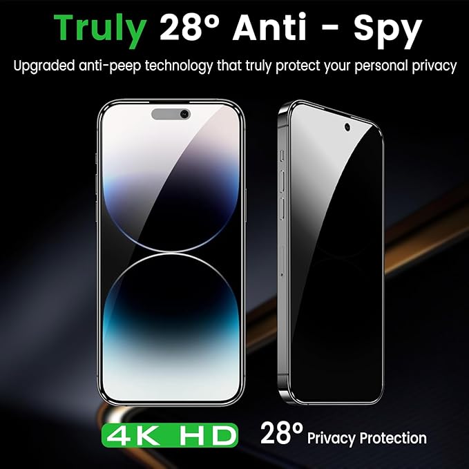 3 Pack Privacy Screen Protector for iPhone 14 Pro 6.1 Inch with 3 Pack Camera Lens Protector, Anti Spy Tempered Glass Film, Anti-Scratch, Touch Sensitive, Case Friendly