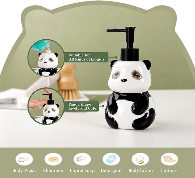 Bathroom Accessory Set 5PCS, Ceramic Bathroom Accessories Set, Cute Panda Bathroom Accessories Sets Complete, Home Apartment Modern Bathroom Decor Vanity Countertop, ANTIS'S HOME
