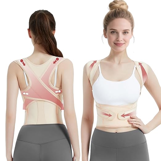 Posture Corrector for Women & Men, Full Back Brace Support with Adjustable Shoulder Straightener, Lower & Upper Back Pain Relief - Scoliosis, Hunchback, Spine Corrector (Beige, Large)