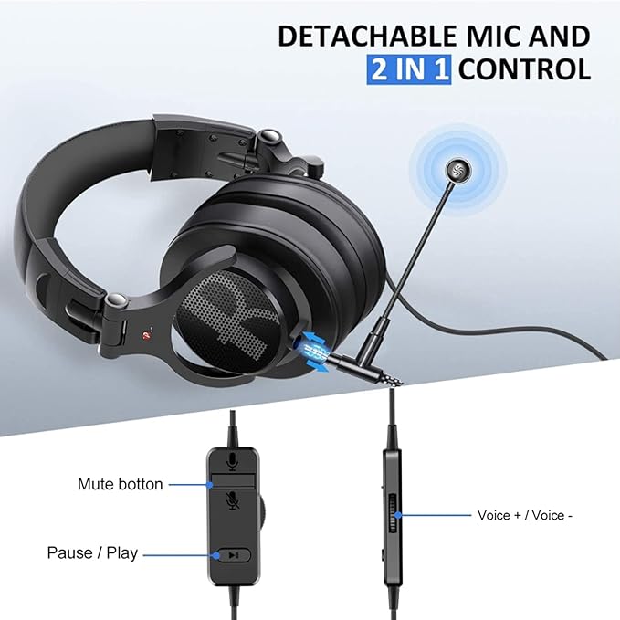 Prosonic DJ2XG Headsets with Boom Mic, Wired Over Ear Headphones for Business Meeting, Skype Zoom, PC Gaming,PS4, Xbox One, Discord, Podcast, Headset with SharePort & Volume Control (Blue)