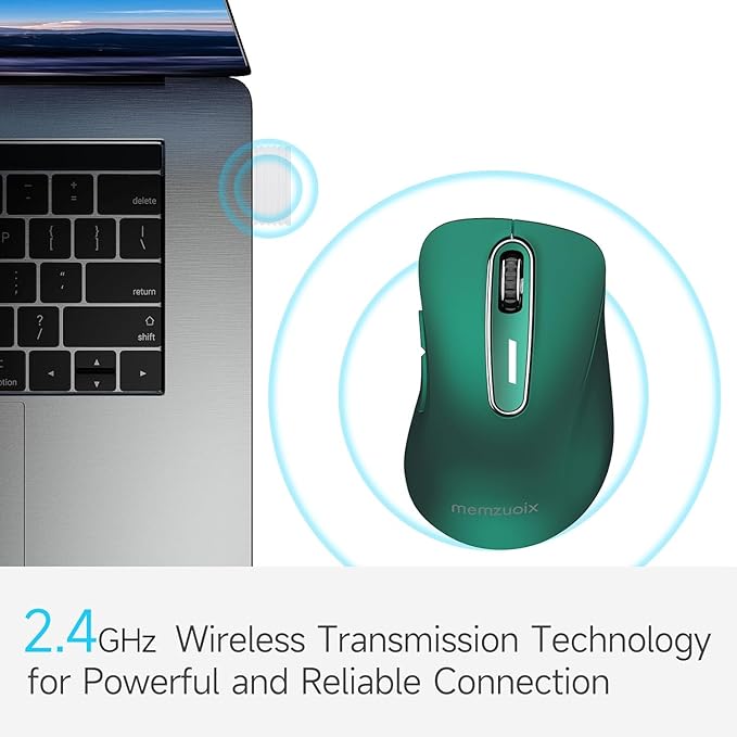 memzuoix 2.4G Wireless Mouse, 1400 DPI Computer Mice USB Receiver, Portable Wireless USB Mouse Battery Powered Cordless Mice for Laptop, PC, Desktop, 5 Buttons (Dark Green)