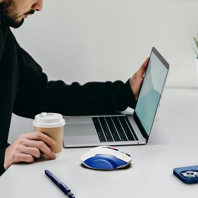 Uineer Bluetooth Mouse,[Upgraded] Multi-Device Wireless Mouse Rechargeable,Visible Battery Level,Tri-Mode (BT 5.0/4.0+2.4G Hz), 4 Adjustable DPI,Coldless Mice for Laptop and PC,Bluewhite