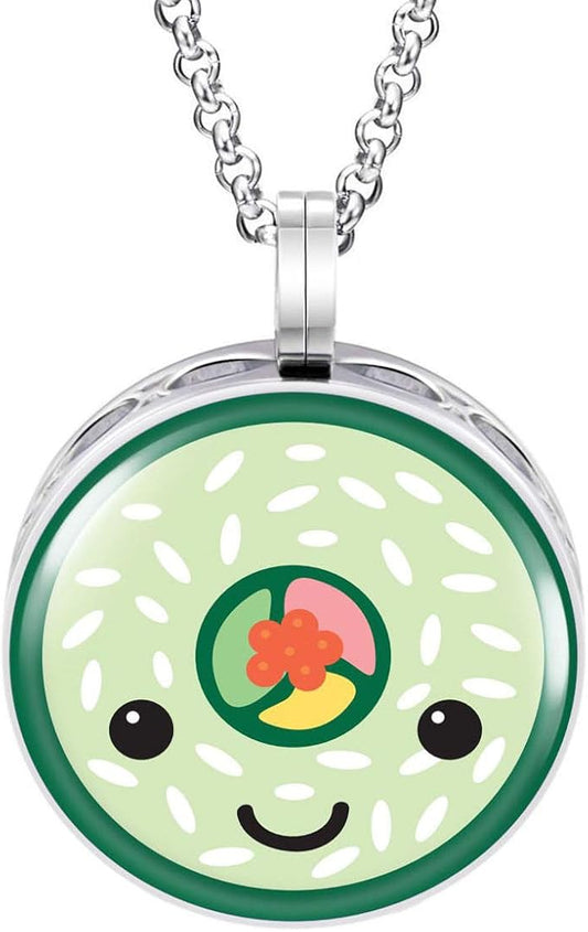 Wild Essentials Sushi Roll Enamel Finish Essential Oil Diffuser Necklace Gift Set - Includes Aromatherapy Pendant, 24" Stainless Steel Chain, 8 Color Refill Pads