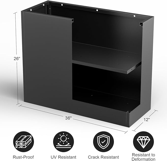 Tall Metal Planter Box for Outdoor Plants 36"L x 12"W x 26"H, Heavy Duty Steel Large Rectangular Planter Box with Removable Insert Shelf, Modern Décor for Tall Plants, Trees, Flowers (Black)