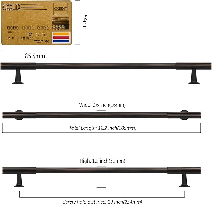Amerdeco 10 Pack Oil Rubbed Bronze Cabinet Pulls 10 Inch(254MM) Hole Centers Kitchen Cabinet Handles Hardware Kitchen Handles for Cabinets Cupboard Handles Drawer Pulls ZH0071