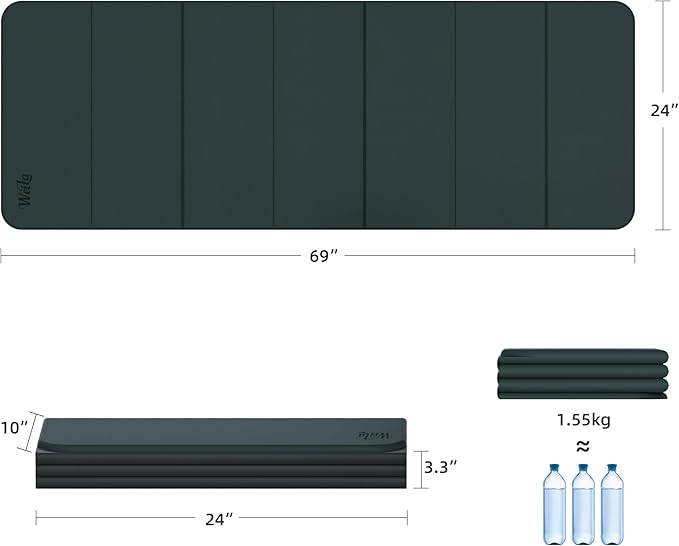 1/2inch Extra Thick Foldable Yoga Mat with SGS Certified Odourless POE Material - Light Weight Non Skid Easy to Clean Travel Workout Excercise Mat, 71x24inch