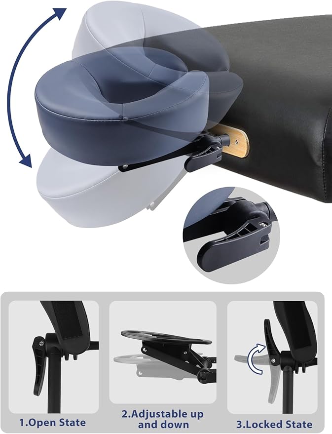 TOROKOM Adjustable Headrest Face Pillow Cradle & Support Bracket, Face Pillow, Salon Home Mattress Massage Kit (Blue)