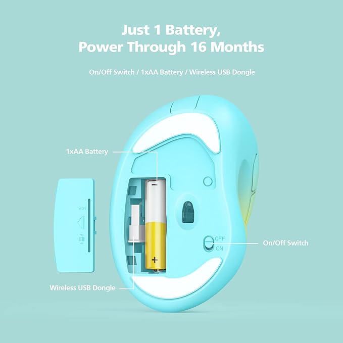 Ergonomic Wireless Mouse with USB Receiver for PC Computer, Laptop and Desktop, Ergo Mouse Vertical with Silent Clicks Long Battery Life, Up to 1600 DPI & 1 AA Battery Powered, YellowBlue