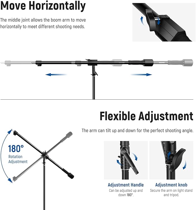 NEEWER Air Cushioned Aluminum Light Stand, 9.8ft/3m Adjustable Photography Stand with Boom Arm, Counterweight, Sandbag, 1/4" Screw for Softbox, Studio Flash, Umbrella, Ring Light, Max Load 5kg