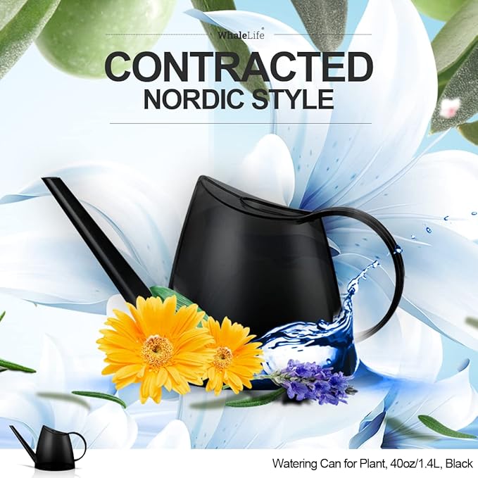 WhaleLife Indoor Watering Can for House Bonsai Plants (1.4L, Black)