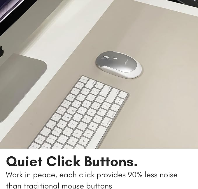 Macally Wireless Bluetooth Mouse for Mac, MacBook Pro/Air, iPad, and PC - Comfortable and Quiet Compatible Wireless Apple Mouse - Silver