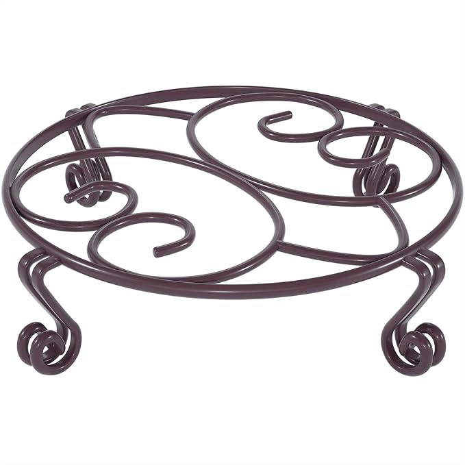Yimobra Original Patented Plant Stand for Flower Pot Heavy Duty Potted Holder Indoor Outdoor, Metal Rustproof Iron Garden Container Round Supports Rack for Planter, Brown, 11.8 Inches