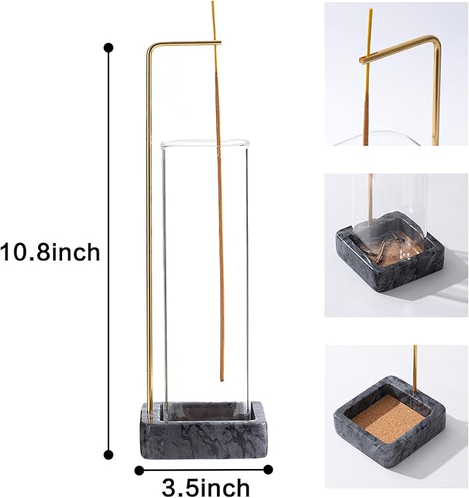Incense Holder, Unique Marble Incense Stick Holder, 100% Anti-Ash Flying, Brass Incense Holder for Sticks, Incense Burner Holder for Meditation Yoga (Black)