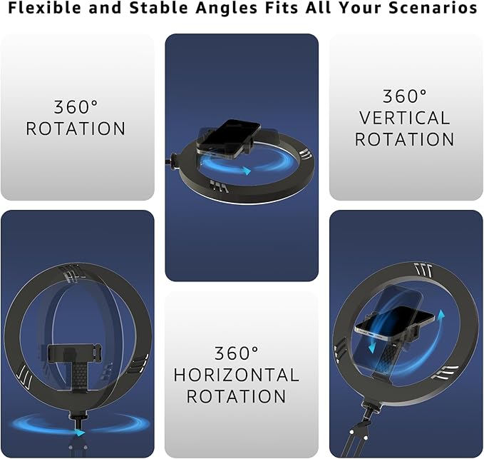 10" LED Ring Light with Overhead Phone Stand, CRI≥95 1200lm Dimmable Lighting, Adjustable Metal Arm with Remote & Phone Holder, for Streaming, Makeup, Zoom Calls, Photography