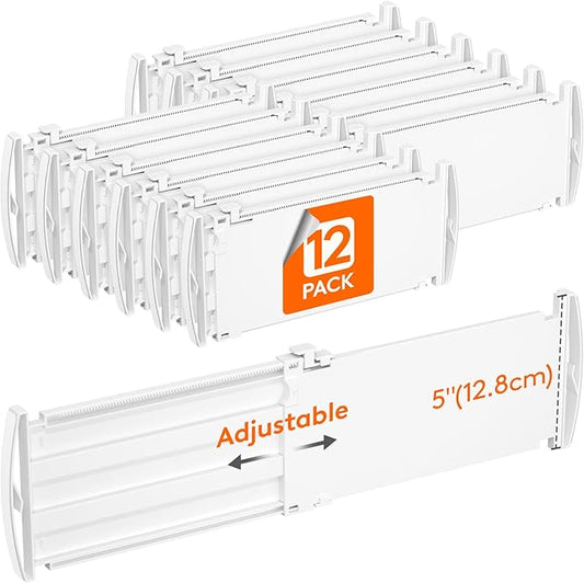 Lifewit 5" Tall 12 Pack Deep Drawer Dividers, 11.5-18.5" Expandable Drawer Divider for Clothes, White Dresser Drawer Storage Organizers, Clothing Drawers Separators for Dresser, Kitchen, Bedroom