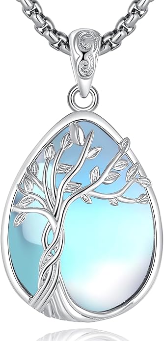 EUDORA Moonstone Turquoise Necklace for Women S925 Sterling Silver, Angel Tears Water Droplets Pendant Grandma Necklace Jewelry for Women Gifts for Mother in Law Mothers Day Gifts for Mom, 20"