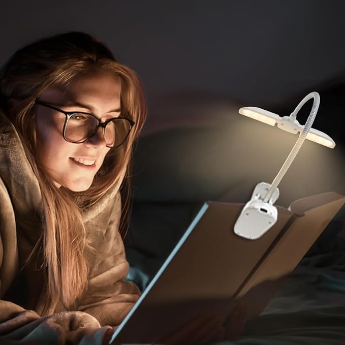 Vekkia 14 LED Rechargeable Book Light for Reading at Night, Eye-Care Reading Light for Books in Bed, 180° Adjustable, Clip on Lamp, 3 Color Temperatures, Lightweight, Present for Reader