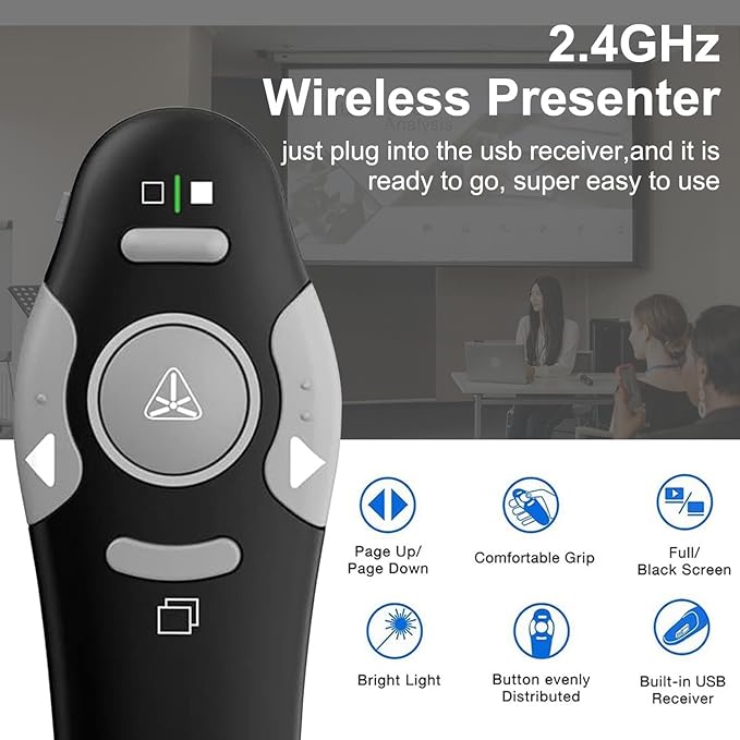 USB/Type-C 2 in 1 Presentation Clicker for PowerPoint Presentation Remote, 2.4GHz Wireless Presenter Remote USB Google Slide Advancer PPT PowerPoint Clicker for Mac, Computer, Laptop