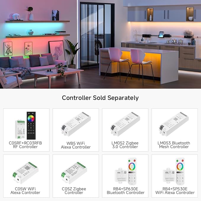 COB RGBCCT LED Strip Lights 9.8FT RGB + Tunable White 3000K-6000K, 24V Flexible High Density Strips 840LEDs/m, Cuttable 12mm Width Tape Light for Bedroom Kitchen Cabinet (No Power/Controller)