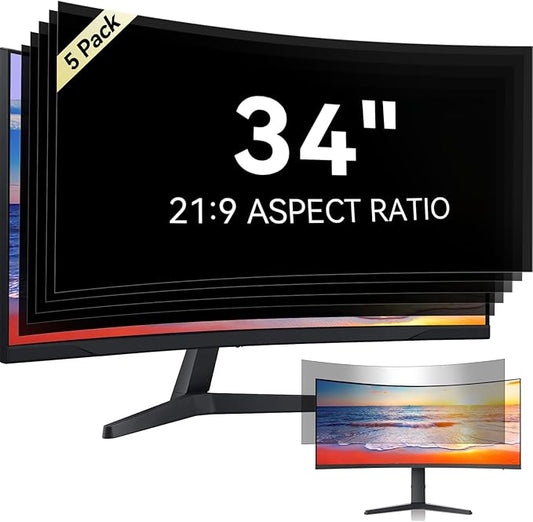 [5-Pack] 34 Inch Computer Privacy Screen for 21:9 Widescreen Monitor, Anti Glare Anti-UV Eye Protection Desktop PC LED Monitor Filter, Removable Anti-Scratch Screen Film 34in
