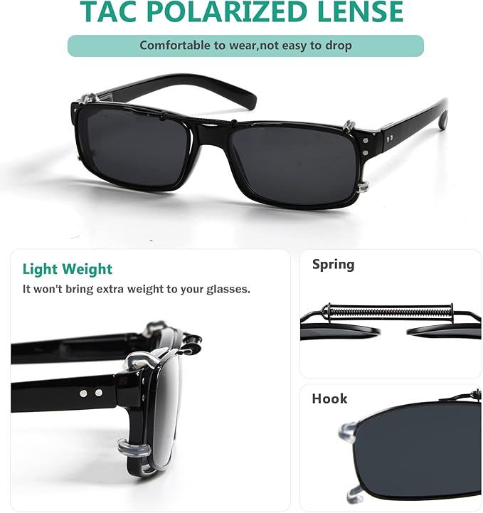 Eyekepper 3-pack Polarized Clip on Sunglasses With Spring Draw Bar Grey/Brown/Green Lens 54 * 34MM